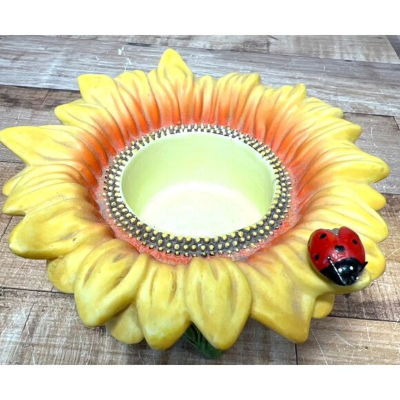 Sunflower Tealight Holder By Partylite With Ladybug Accent - Picture 2 of 5